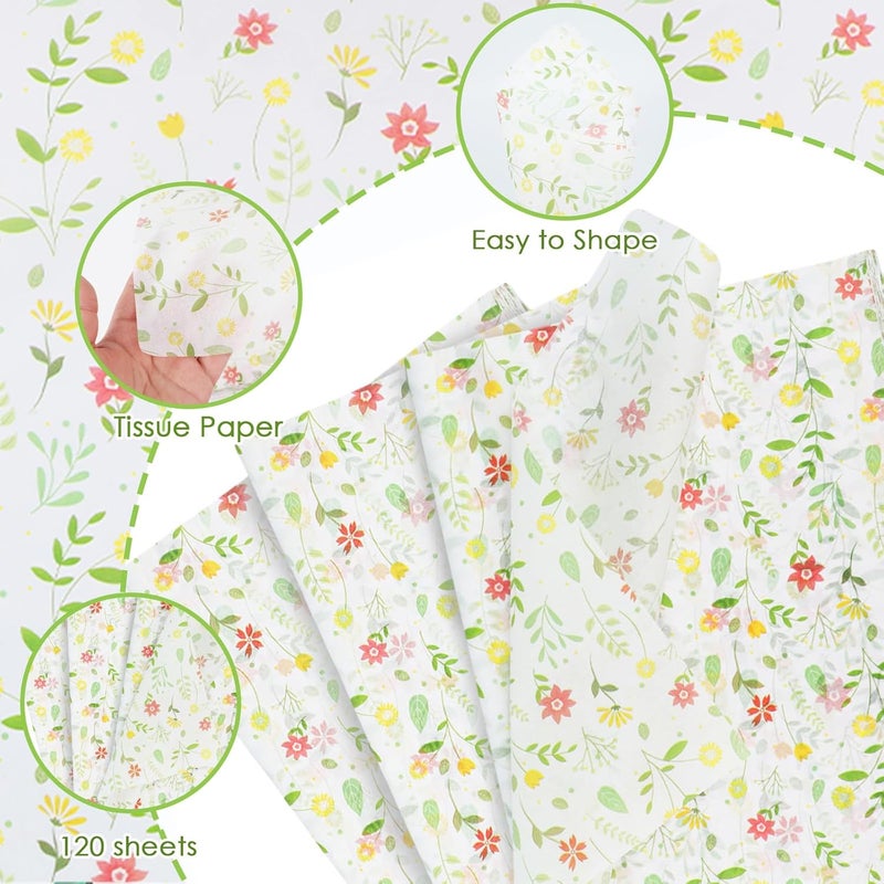Ethanberg 120 Sheets Gift Wrapping Tissue Paper Bulk, Watercolor Floral Wildflower Print Tissue Paper for Gift Bags, Decorative Art Papers for DIY Crafts Wedding Birthday Holiday Party Decor, 20x14 Inches - Image 3